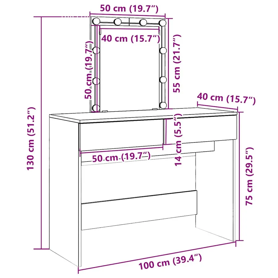 Coiffeuse avec LED chêne fumé 100x40x130 cm - 18
