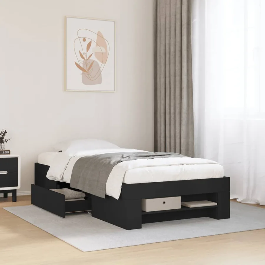 Cadre de lit sans matelas noir 90x190 cm bois ingénierie