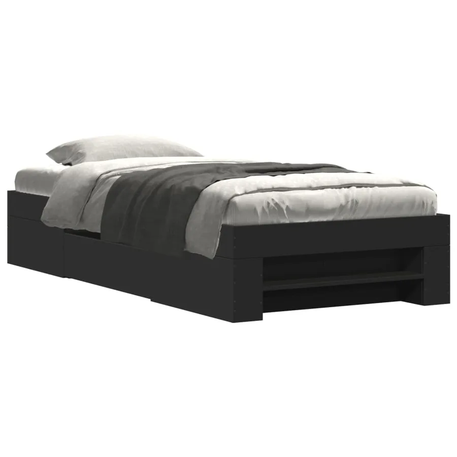 Cadre de lit sans matelas noir 90x190 cm bois ingénierie - 2