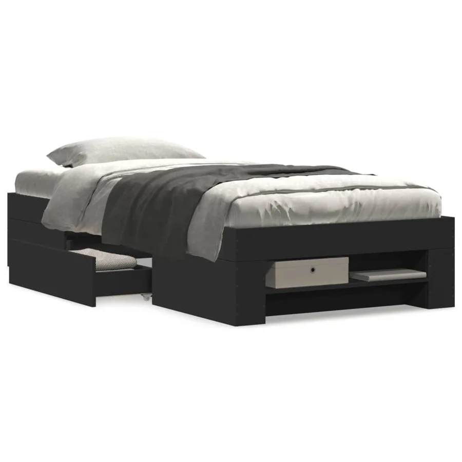 Cadre de lit sans matelas noir 90x190 cm bois ingénierie - 4