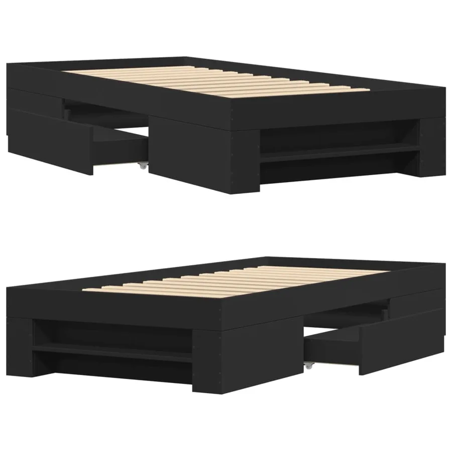 Cadre de lit sans matelas noir 90x190 cm bois ingénierie - 8