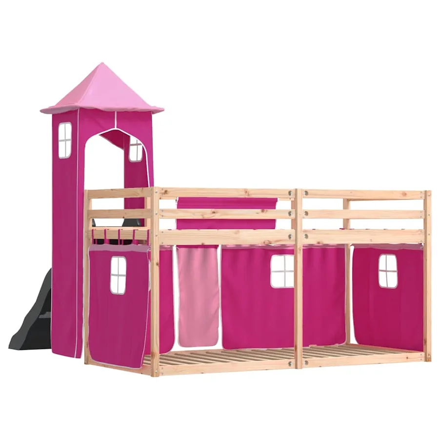 Lit superposé sans matelas avec toboggan et rideaux 80x200 cm - 10