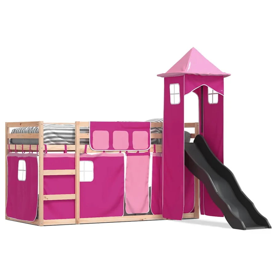 Lit superposé sans matelas avec toboggan et rideaux 80x200 cm - 2