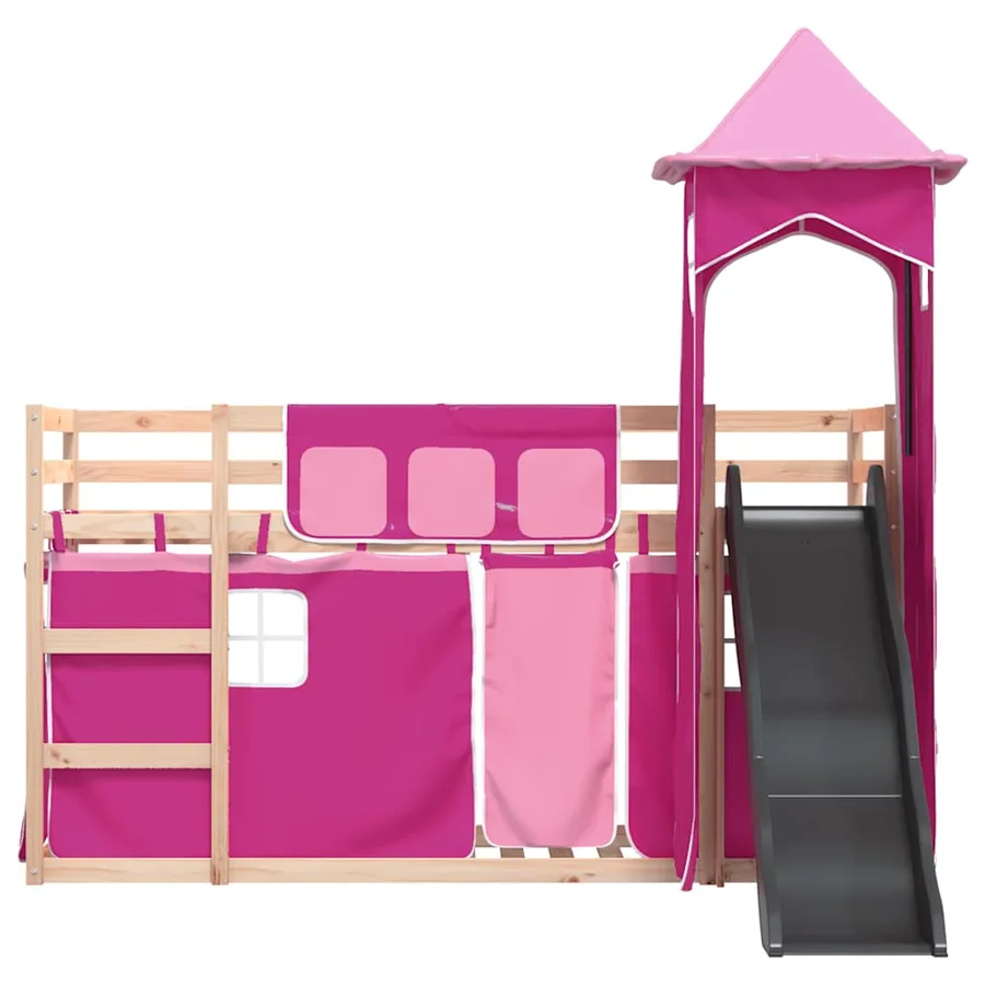 Lit superposé sans matelas avec toboggan et rideaux 80x200 cm - 7