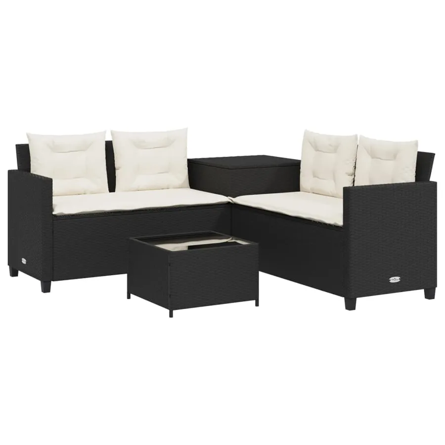 Canapé de jardin avec table et coussins en forme de L noir - 2