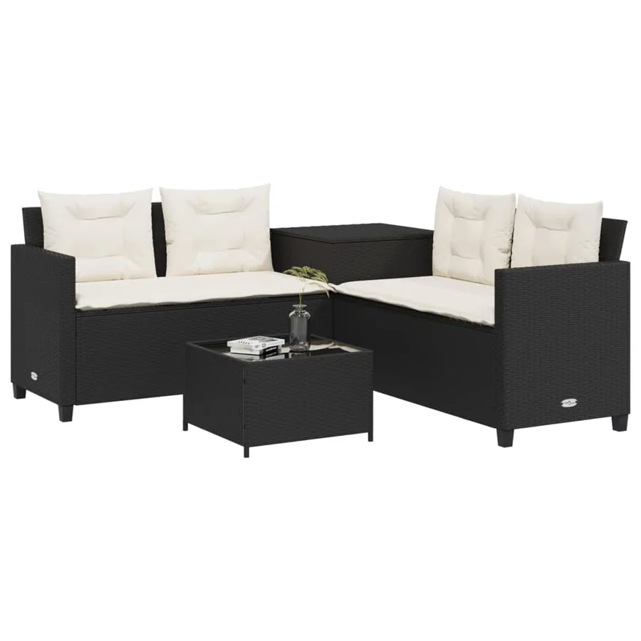 Canapé de jardin avec table et coussins en forme de L noir - 3
