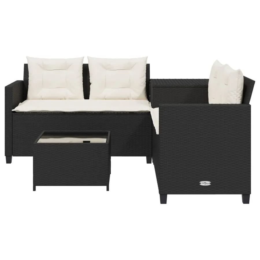 Canapé de jardin avec table et coussins en forme de L noir - 4