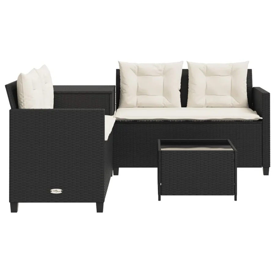 Canapé de jardin avec table et coussins en forme de L noir - 5