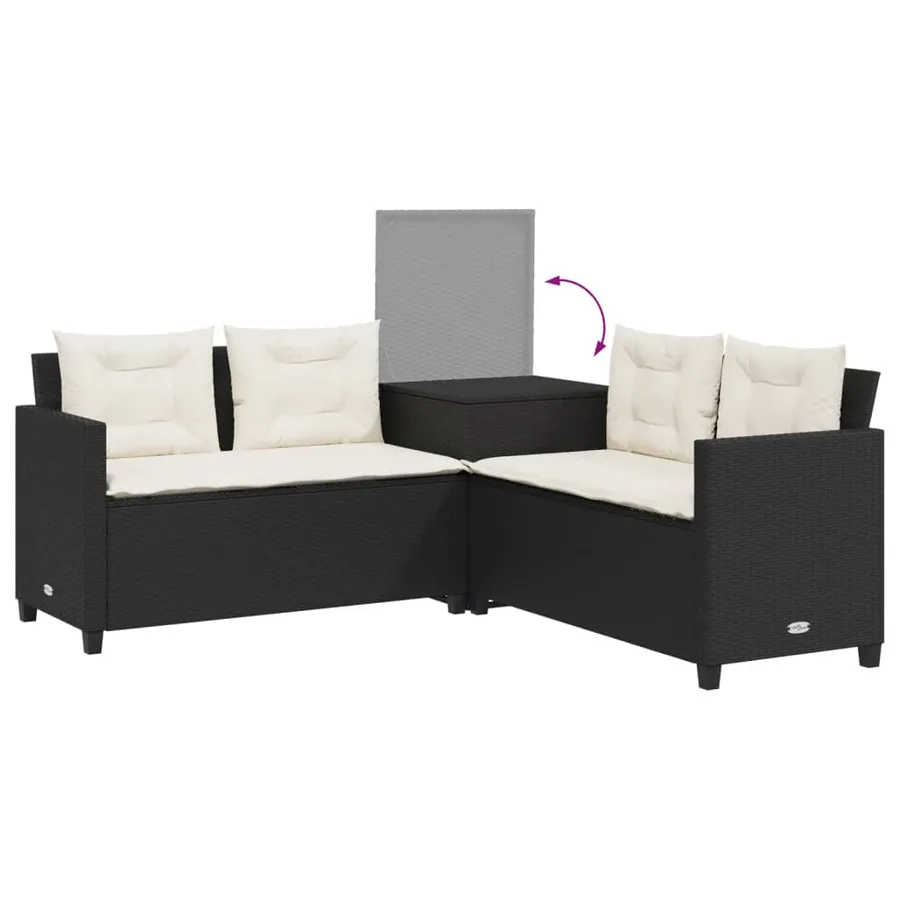 Canapé de jardin avec table et coussins en forme de L noir - 7
