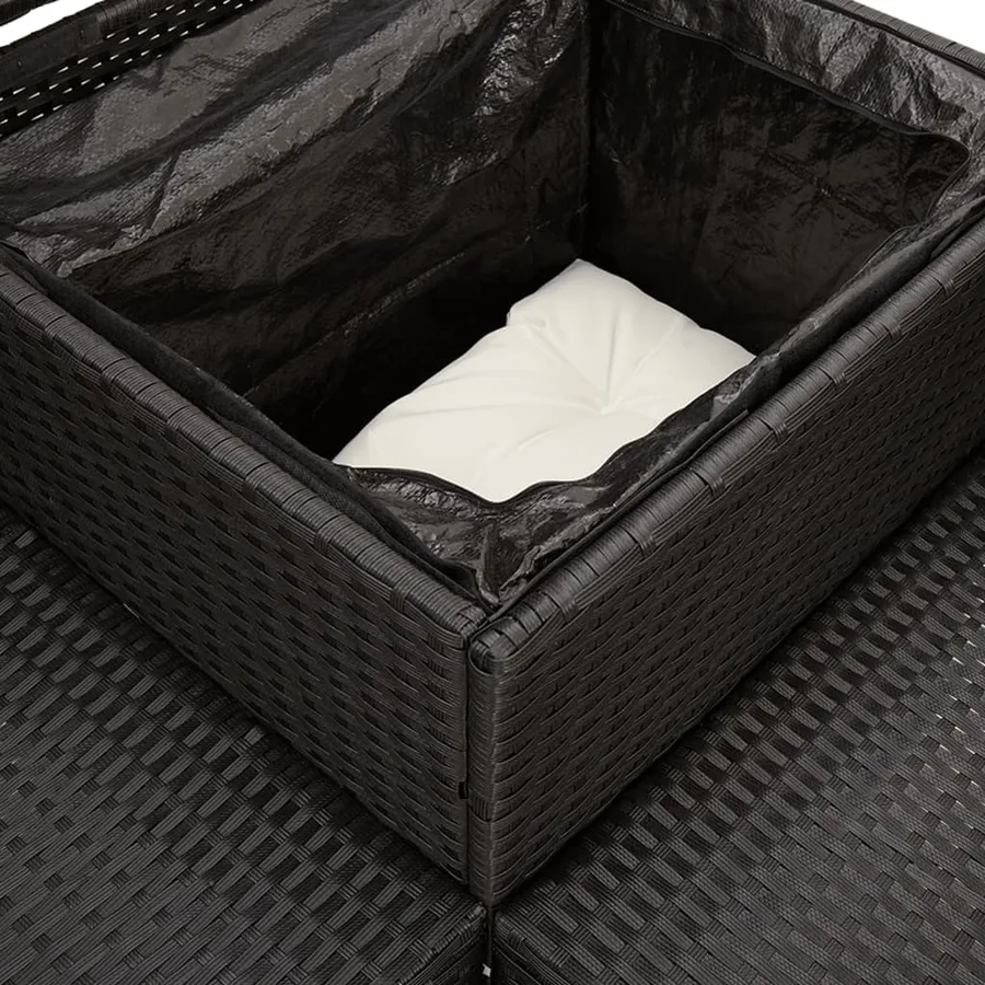 Canapé de jardin avec table et coussins en forme de L noir - 9
