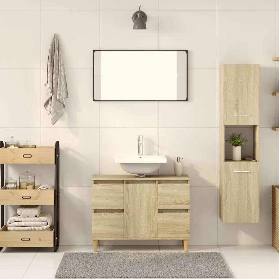 Armoire de salle de bain Chêne sonoma 30x30x130 cm Aggloméré - 3
