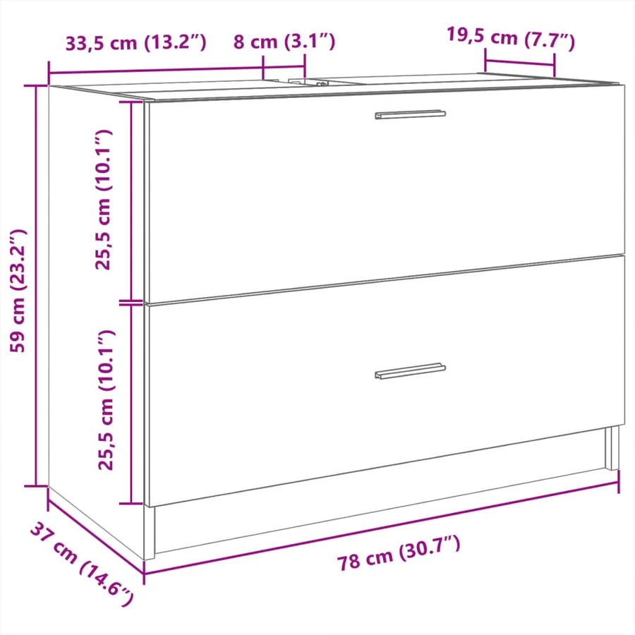 Armoire d'évier noir 78x37x59 cm bois d'ingénierie - 11