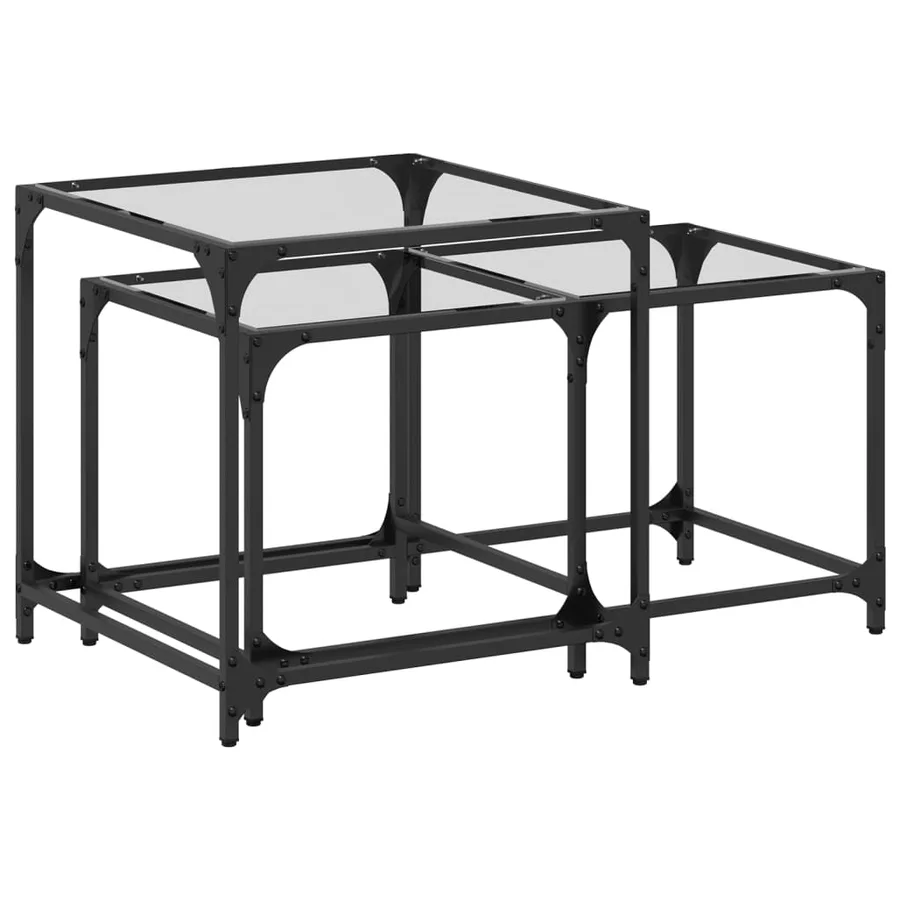 Tables basses gigognes 2 pcs dessus en verre transparent acier - 2