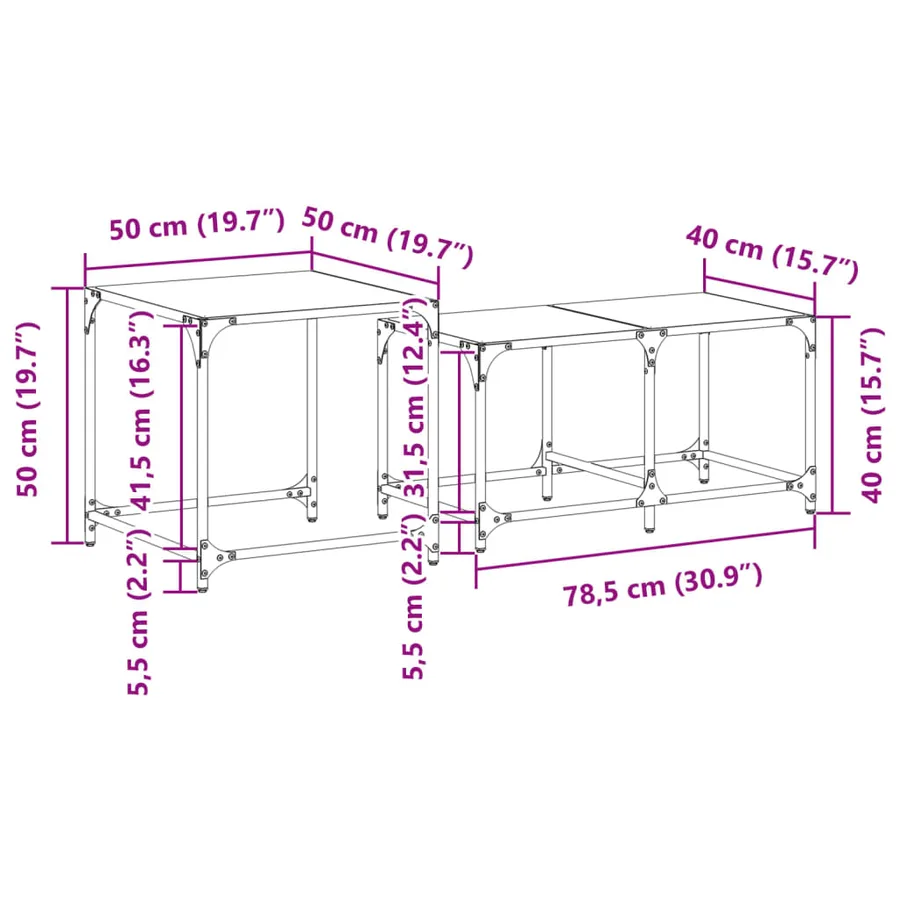 Tables basses gigognes 2 pcs dessus en verre transparent acier - 9