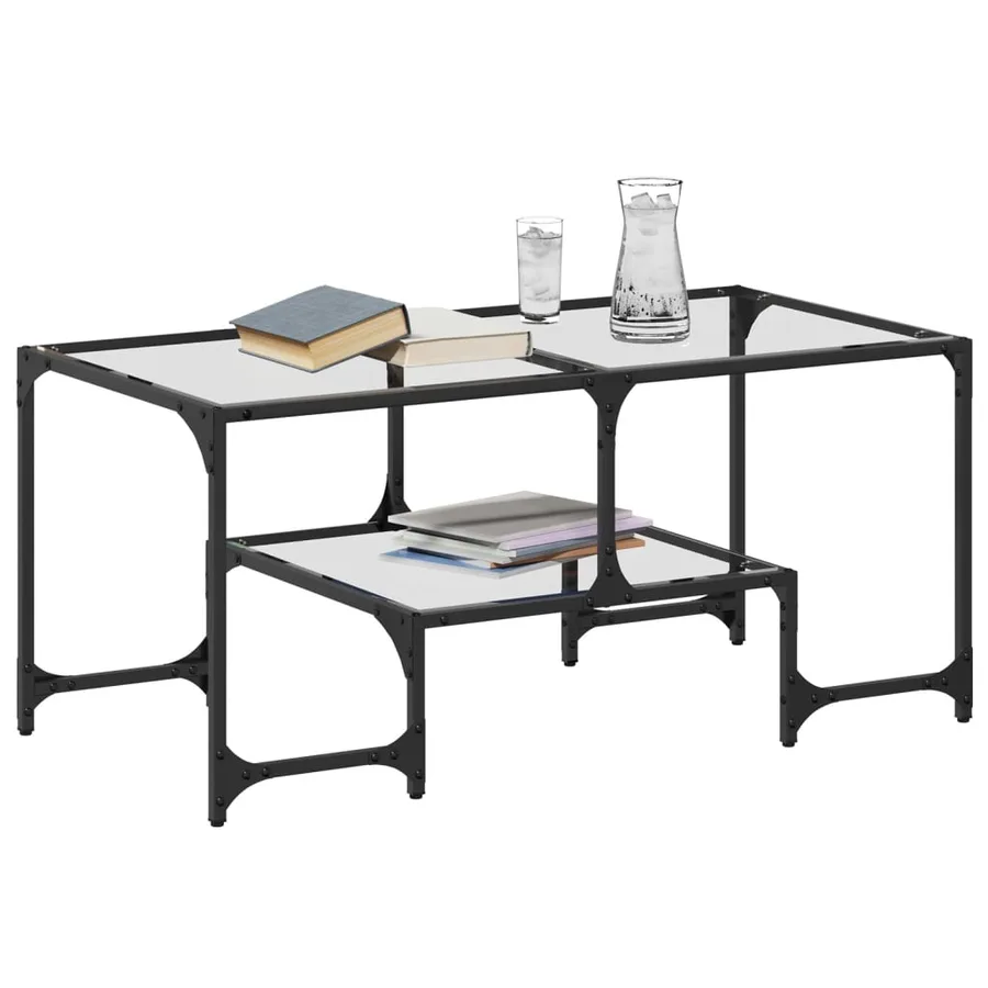 Table basse avec dessus en verre transparent 98,5x50x45cm acier - 3