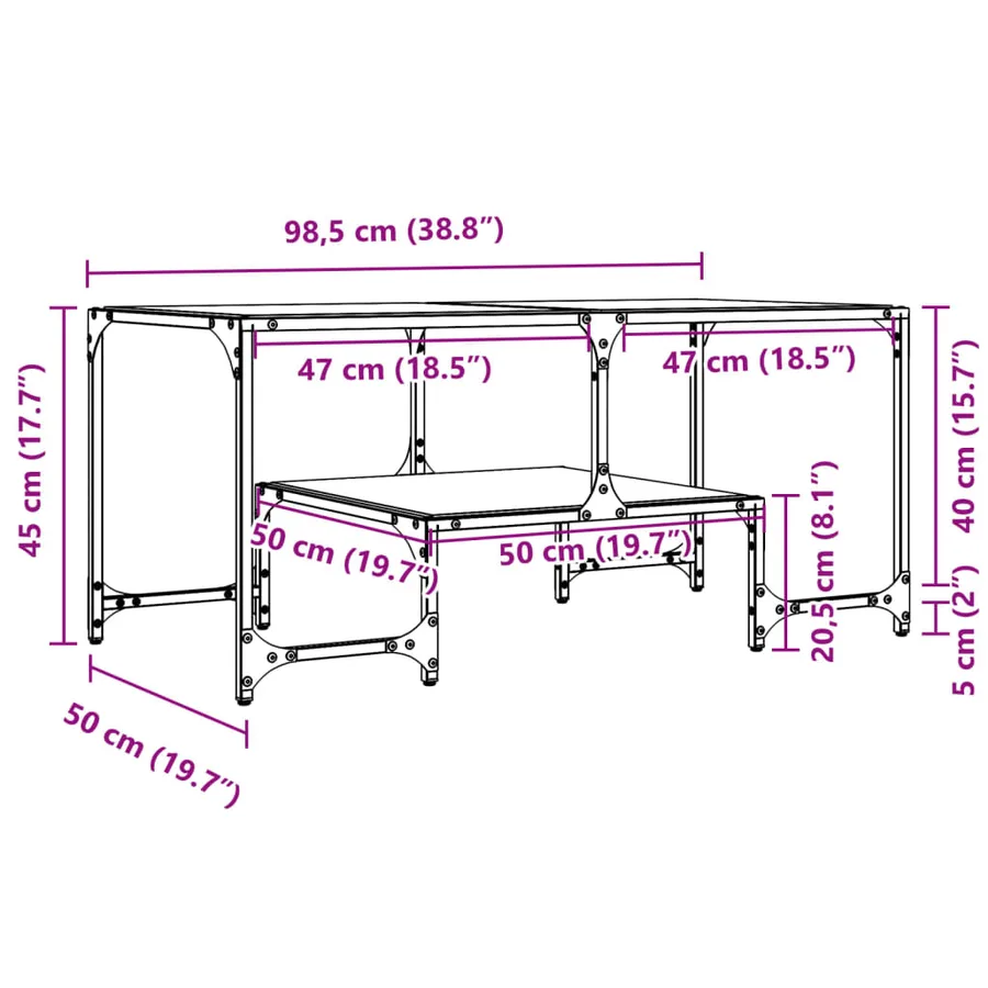 Table basse avec dessus en verre transparent 98,5x50x45cm acier - 9