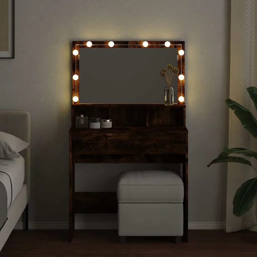 Coiffeuse avec LED chêne fumé 80x41x134,5 cm - 3