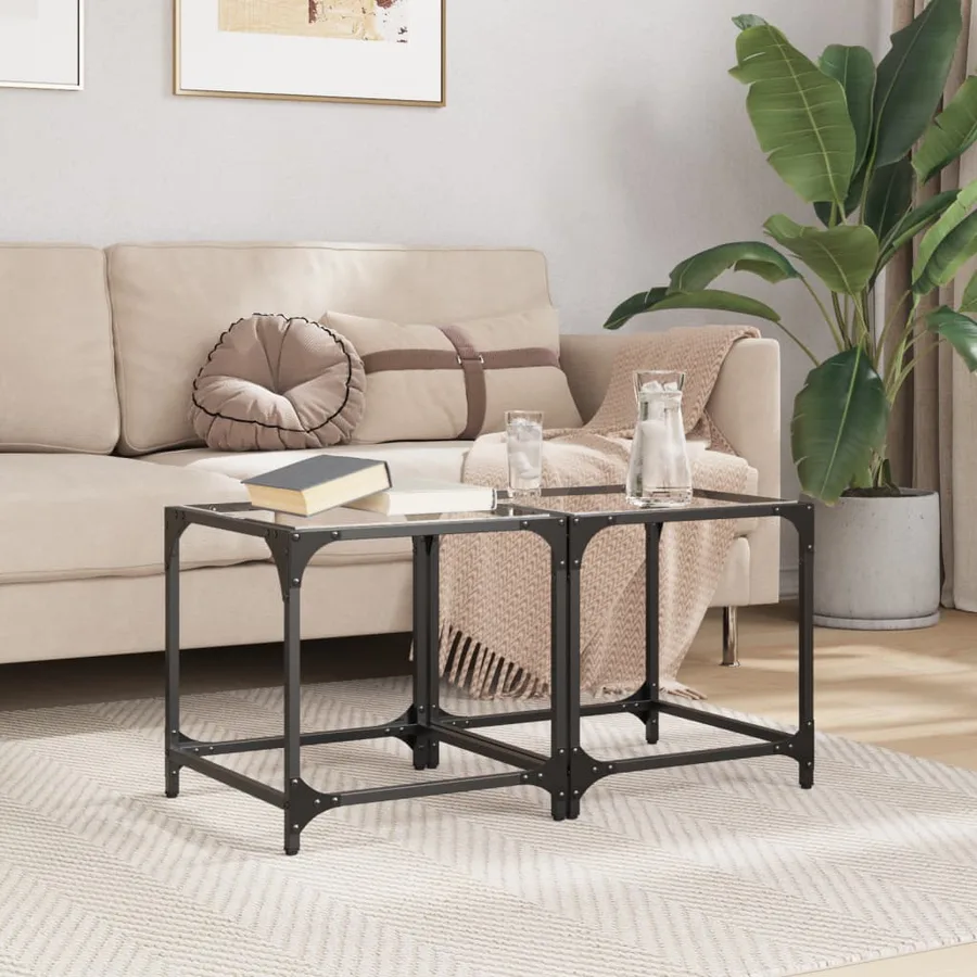 Tables basses avec dessus en verre transparent 2 pcs acier - 3