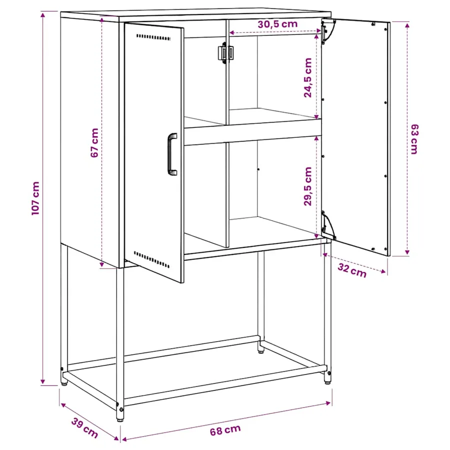 Buffet haut rose 68,5x38,5x107 cm acier - 12