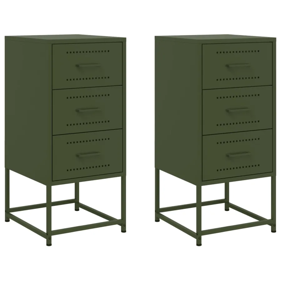 Tables de chevet 2 pcs vert olive 36x39x78 cm acier - 2