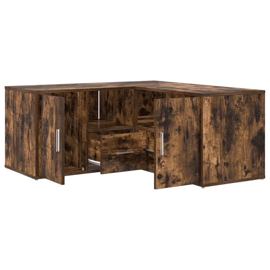 Armoire d'angle chêne fumé 160x40x45 cm bois d'ingénierie - 2
