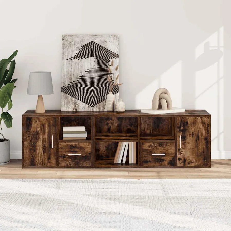 Armoire d'angle chêne fumé 160x40x45 cm bois d'ingénierie - 3