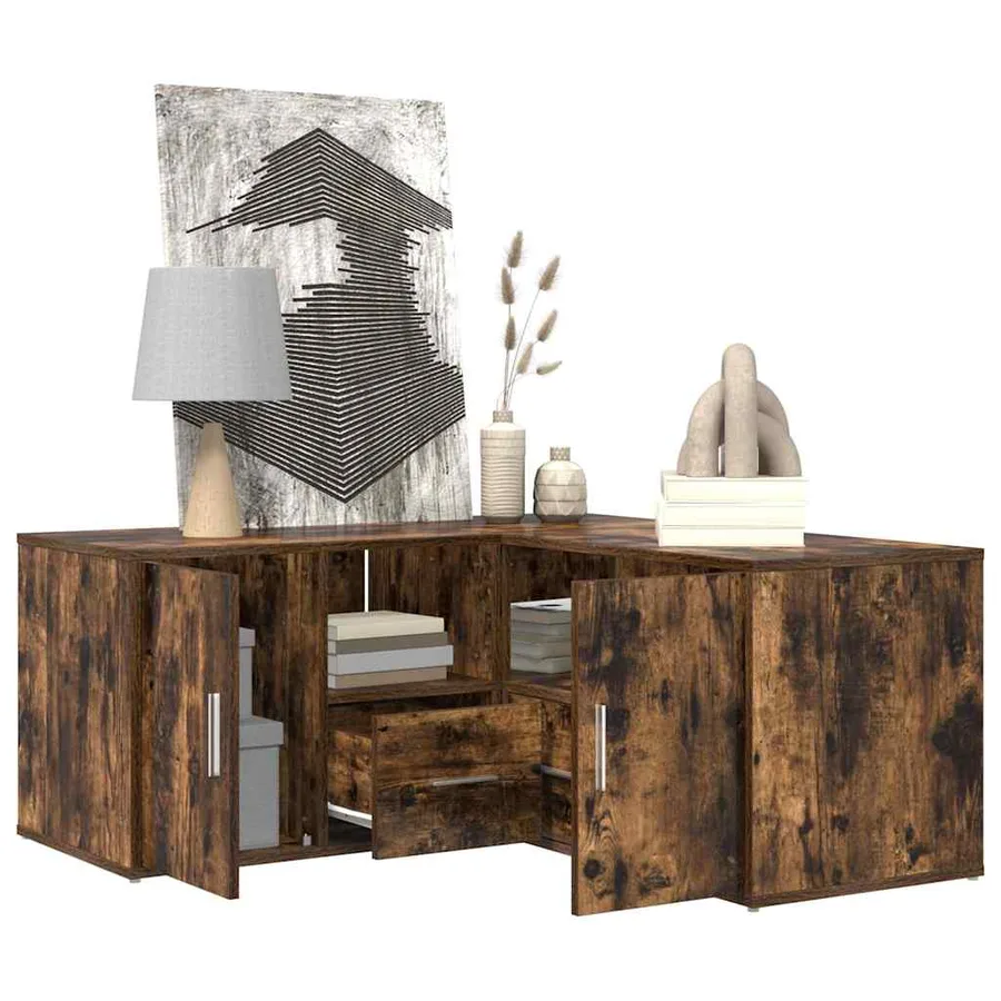Armoire d'angle chêne fumé 160x40x45 cm bois d'ingénierie - 4