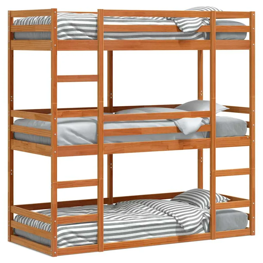 Lit superposé triple sans matelas 90x200 cm bois de pin massif - 2