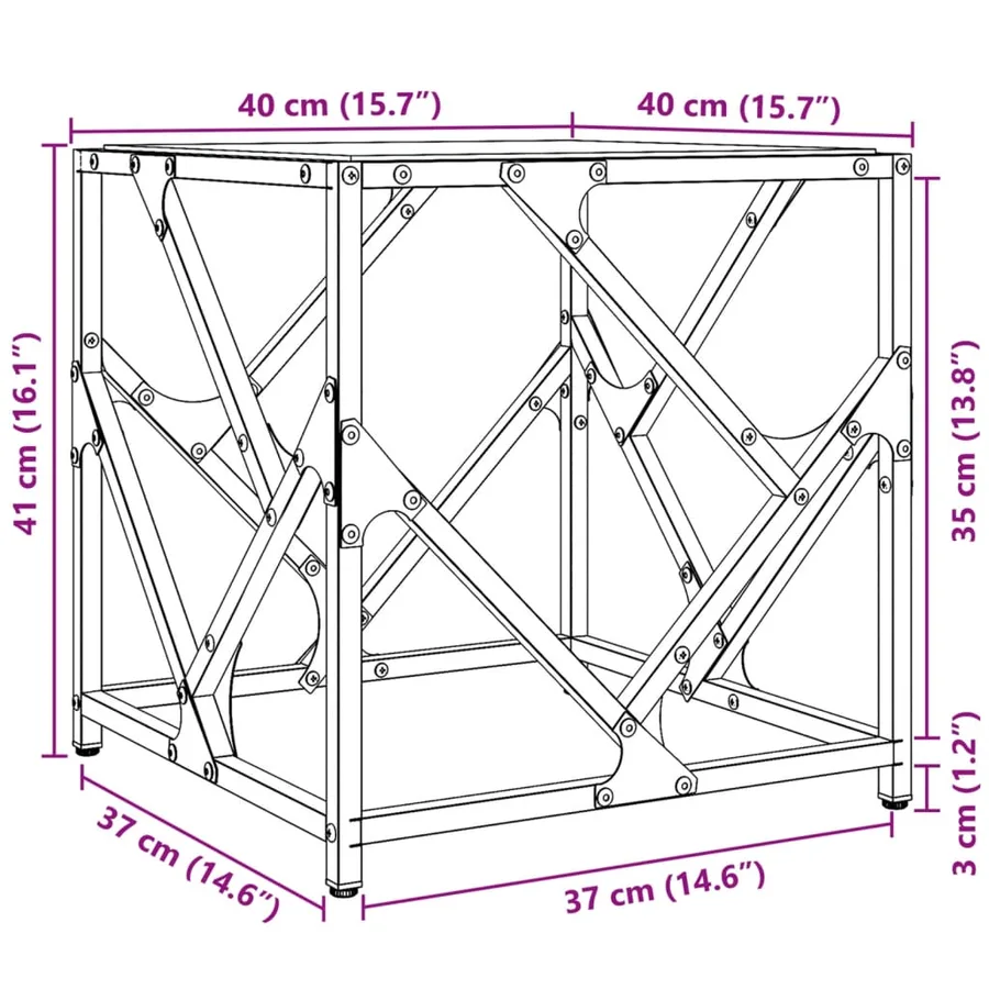 Table basse avec dessus en verre transparent 40x40x41 cm acier - 9