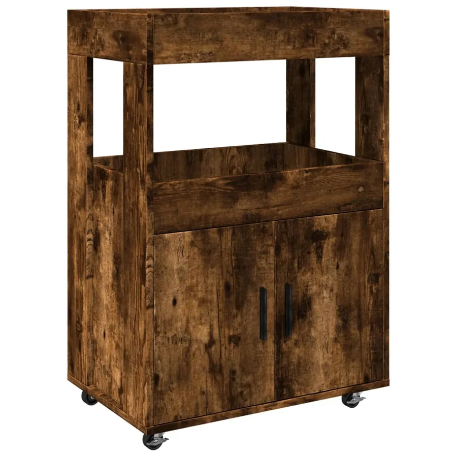 Chariot de bar chêne fumé 60x39,5x89 cm bois d'ingénierie - 2