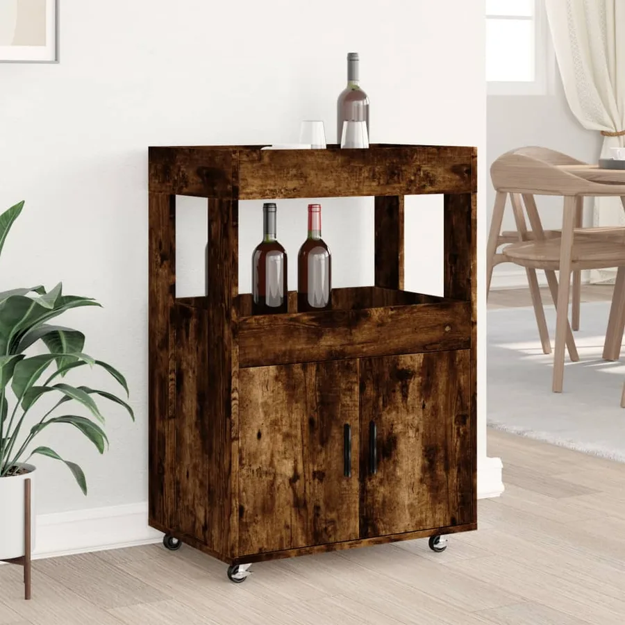 Chariot de bar chêne fumé 60x39,5x89 cm bois d'ingénierie - 3