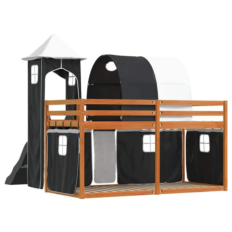 Lit superposé sans matelas avec toboggan blanc noir 90x200 cm - 10