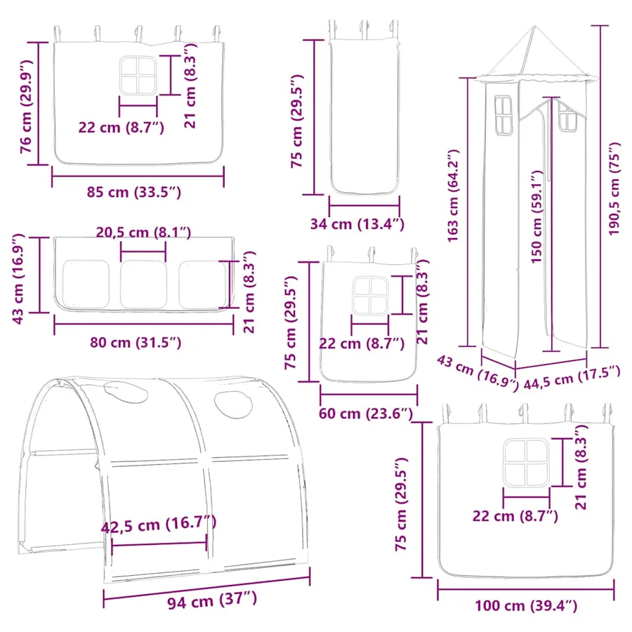 Lit superposé sans matelas avec toboggan blanc noir 90x200 cm - 17