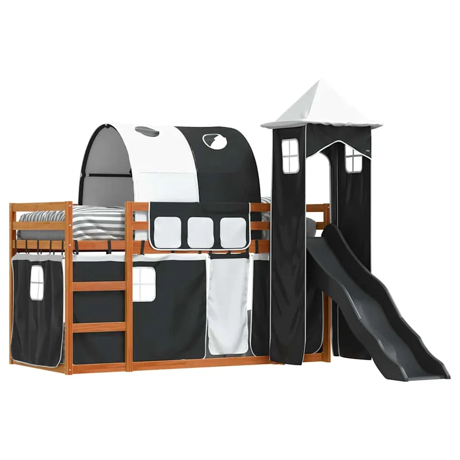 Lit superposé sans matelas avec toboggan blanc noir 90x200 cm - 4