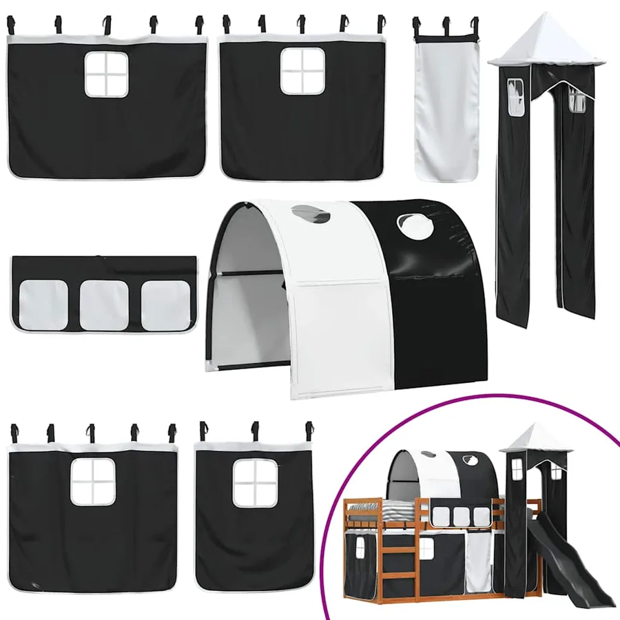 Lit superposé sans matelas avec toboggan blanc noir 90x200 cm - 5