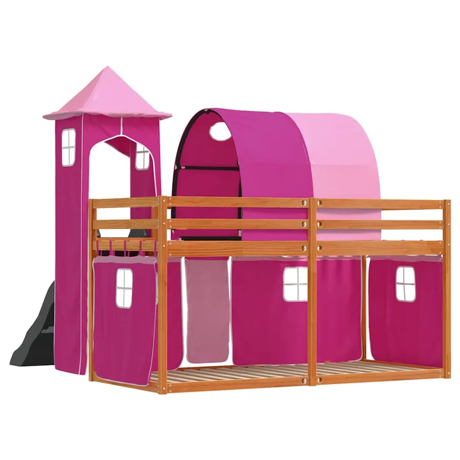Lit superposé sans matelas avec toboggan et rideaux 80x200 cm - 10