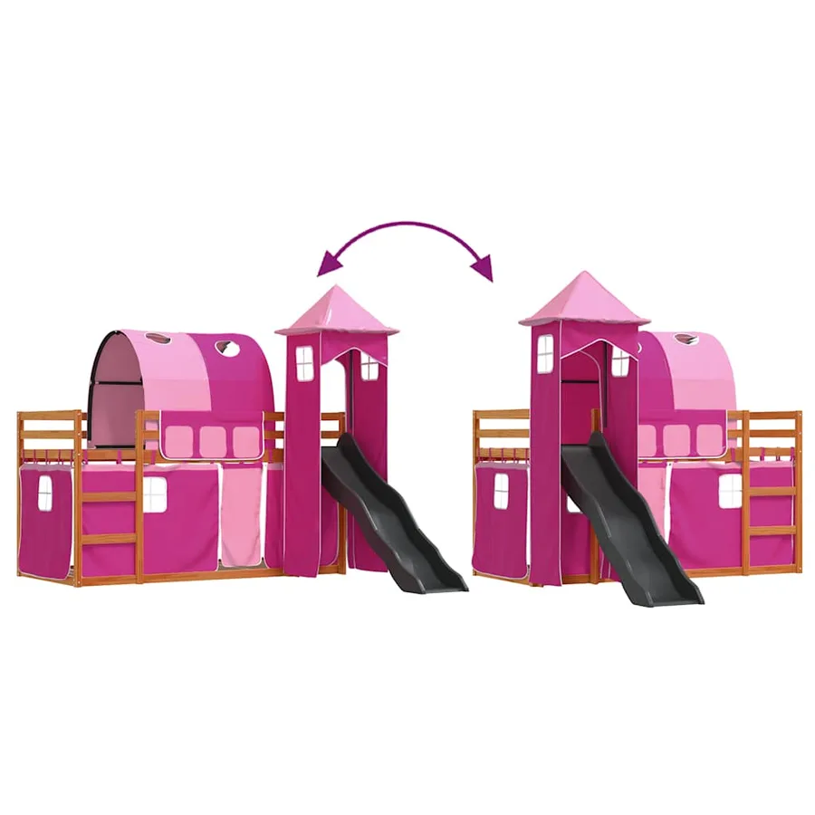 Lit superposé sans matelas avec toboggan et rideaux 80x200 cm - 11