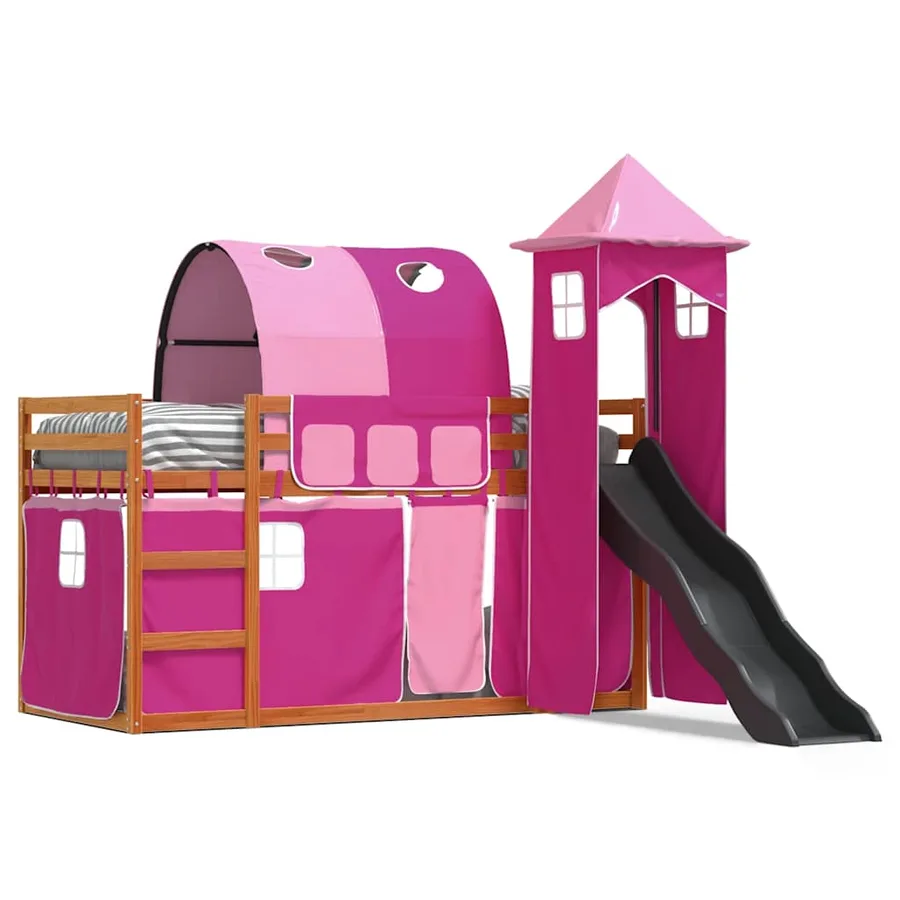 Lit superposé sans matelas avec toboggan et rideaux 80x200 cm - 2