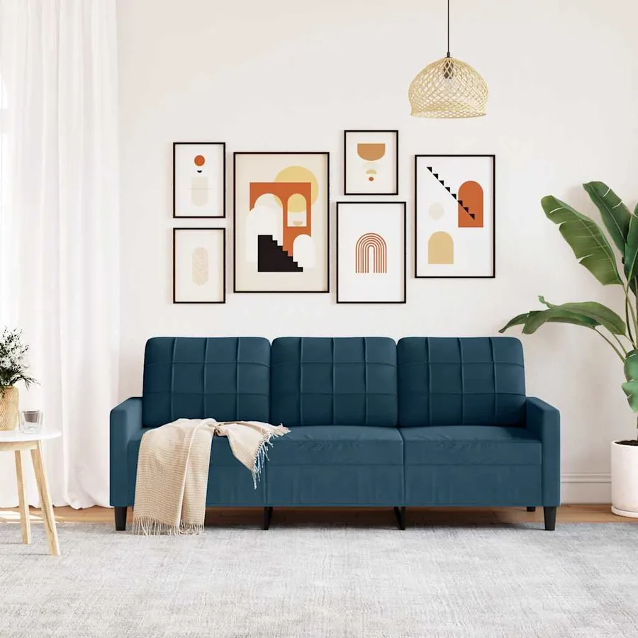 Canapé à 3 places Bleu 180 cm Velours - 3