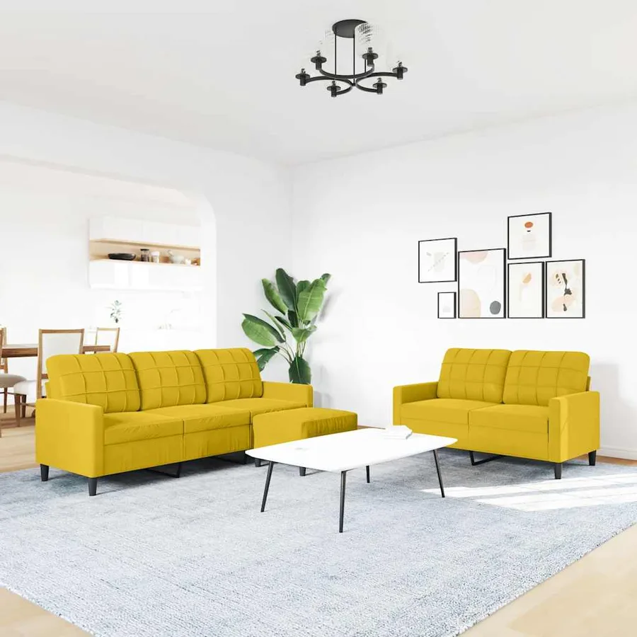 Ensemble de canapés 3 pcs avec coussins Jaune Velours - 3