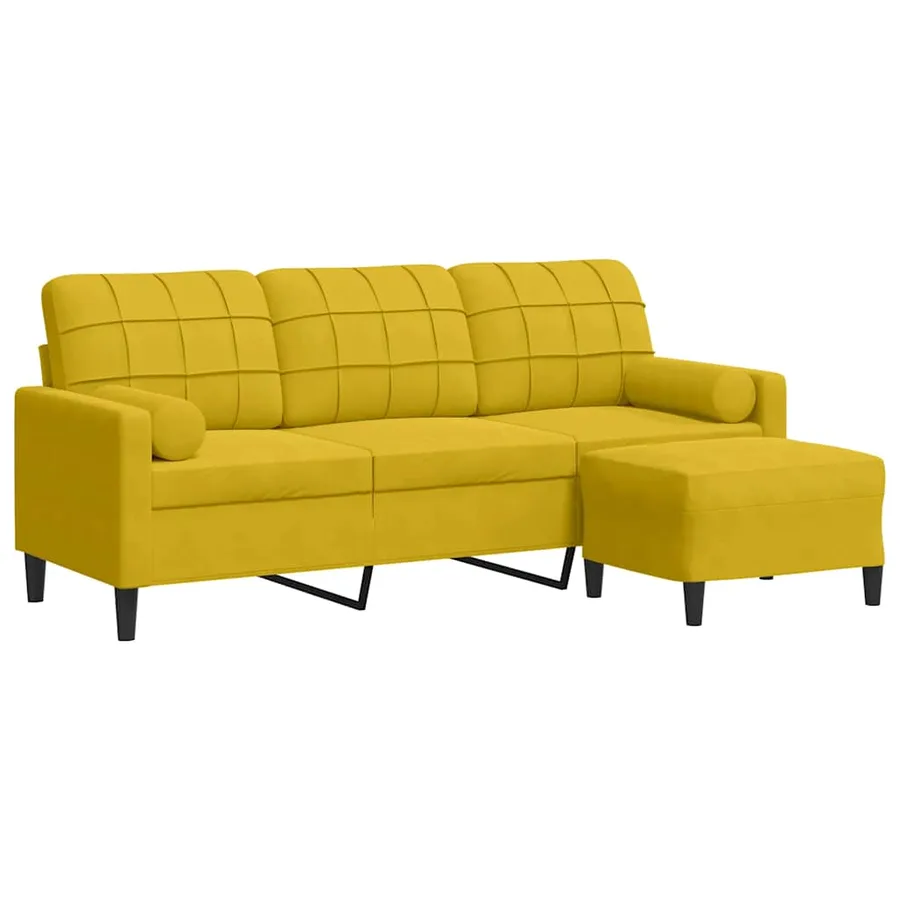 Canapé à 3 places avec repose-pieds jaune 180 cm velours - 2