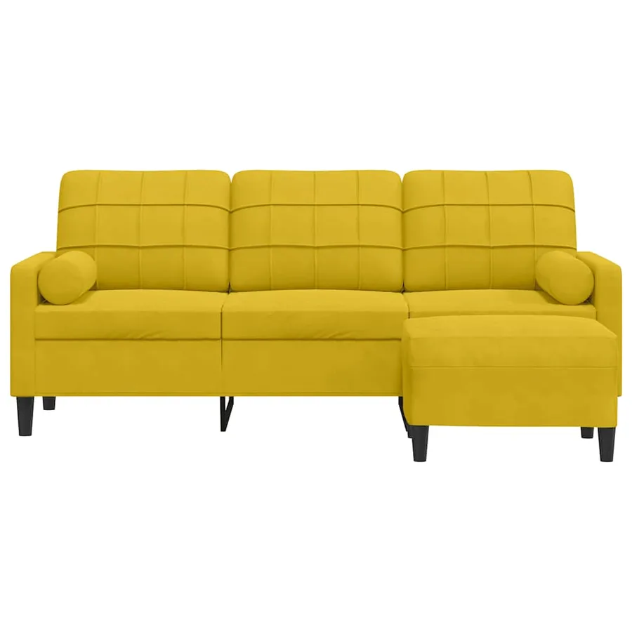 Canapé à 3 places avec repose-pieds jaune 180 cm velours - 3