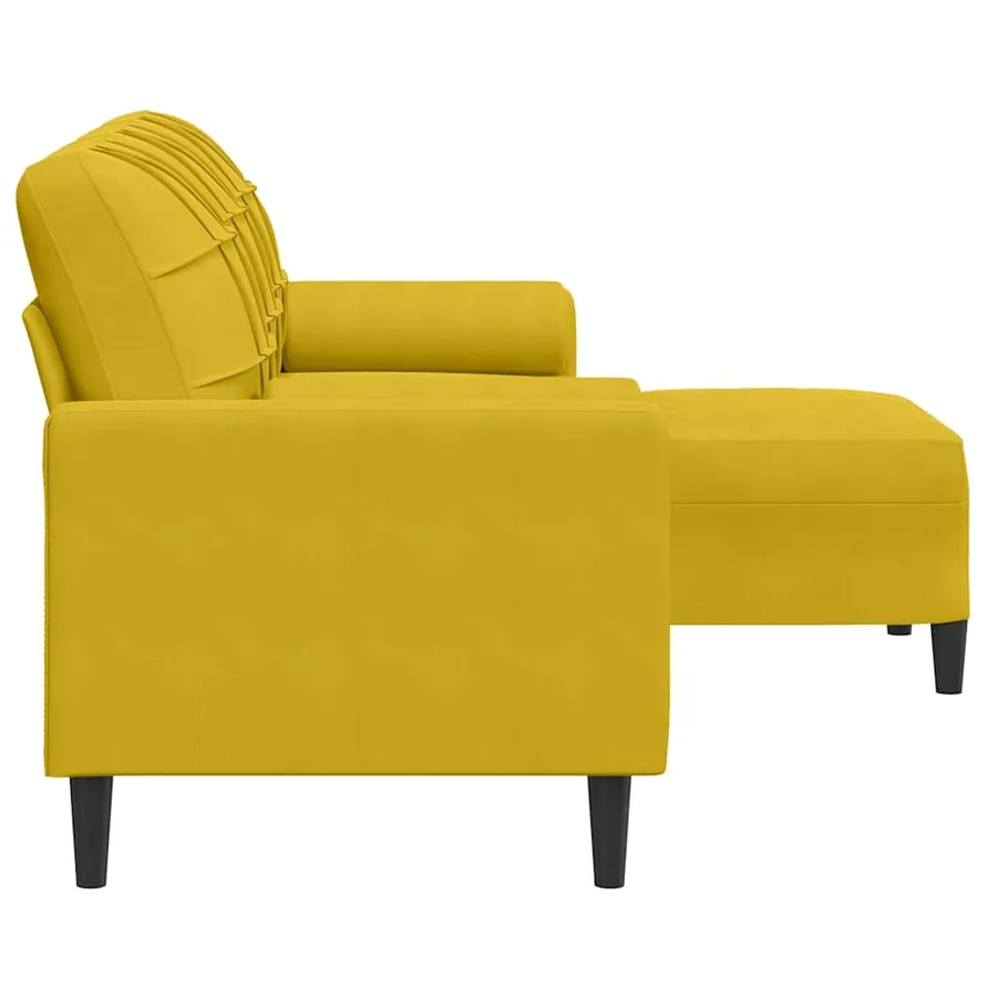 Canapé à 3 places avec repose-pieds jaune 180 cm velours - 4