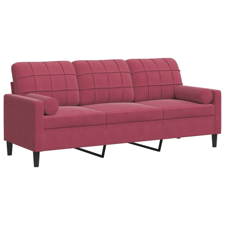 Canapé 3 places avec oreillers bordeaux 180 cm velours - 2