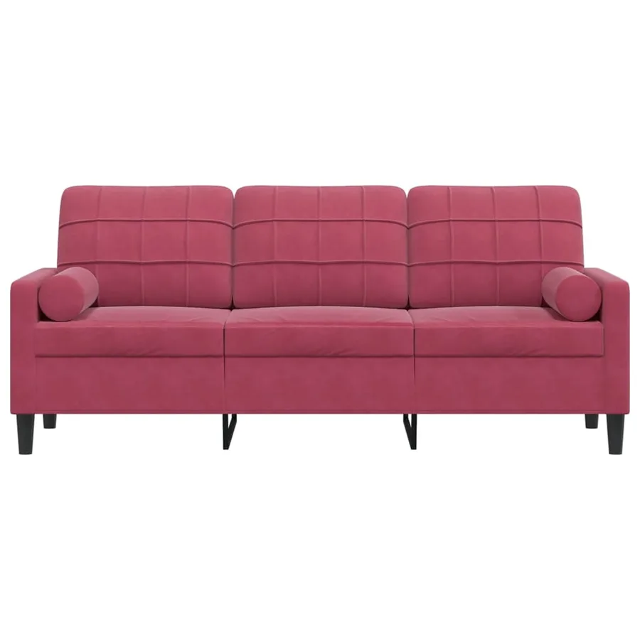 Canapé 3 places avec oreillers bordeaux 180 cm velours - 3