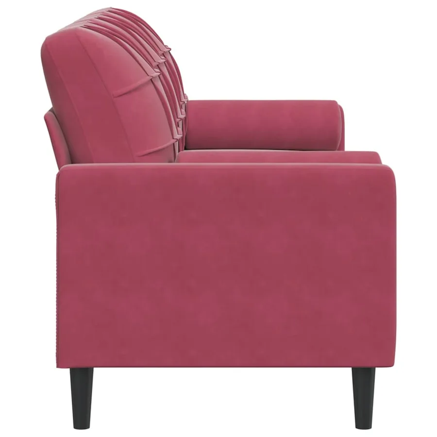 Canapé 3 places avec oreillers bordeaux 180 cm velours - 4