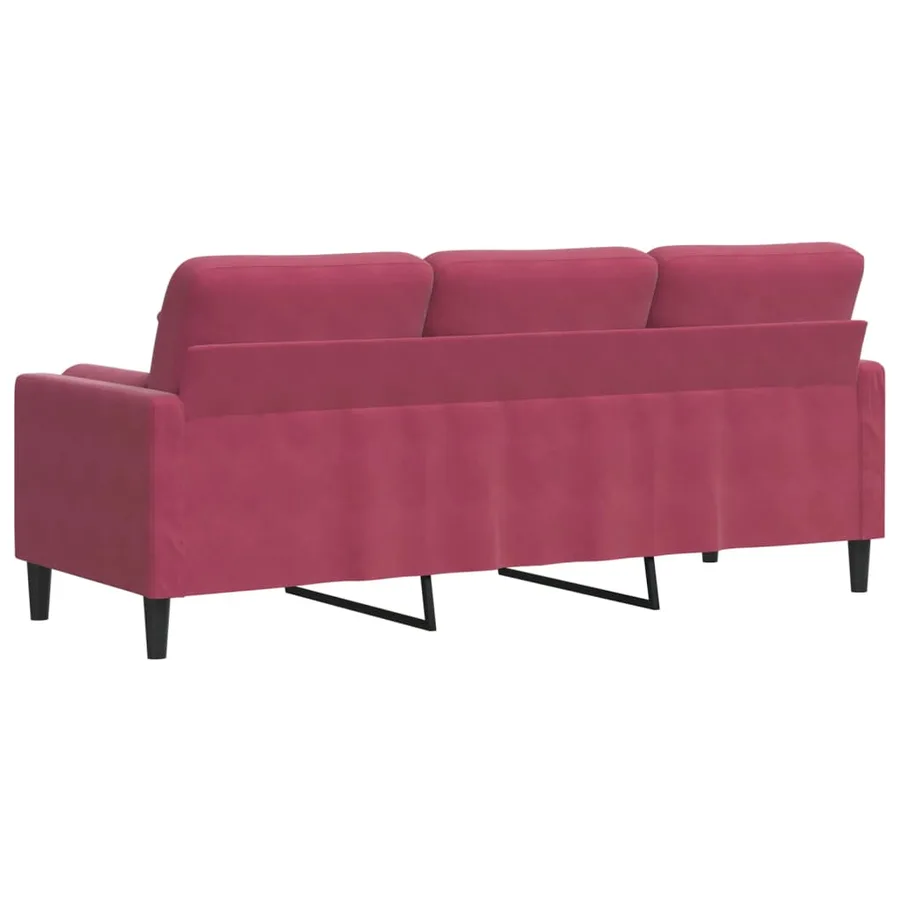 Canapé 3 places avec oreillers bordeaux 180 cm velours - 5