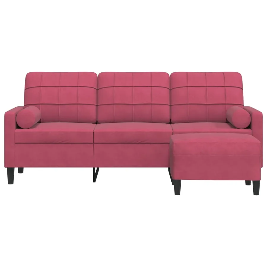 Canapé à 3 places et repose-pieds Rouge bordeaux 180 cm Velours - 3