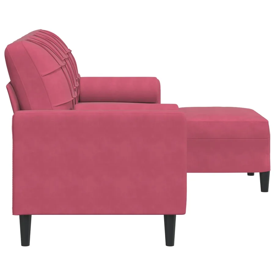 Canapé à 3 places et repose-pieds Rouge bordeaux 180 cm Velours - 4