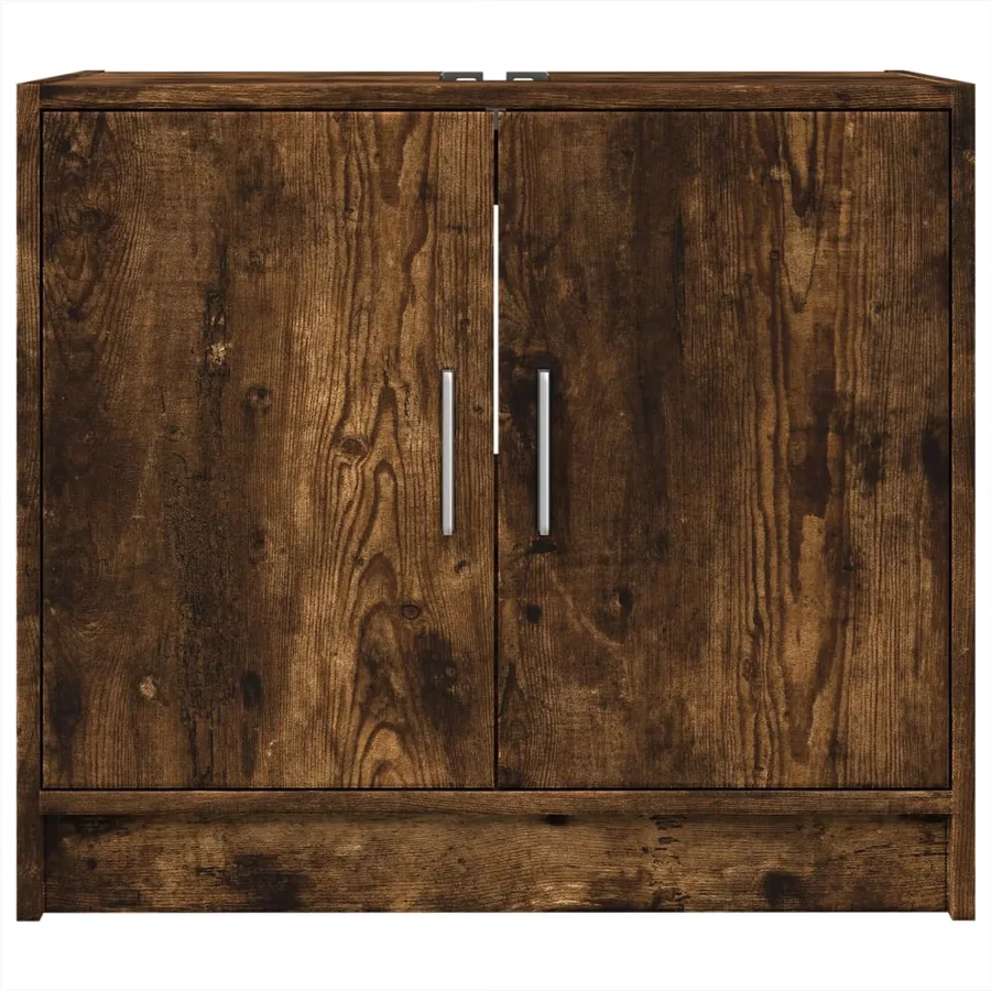 Armoire de lavabo chêne fumé 63x29x55 cm bois d'ingénierie - 4